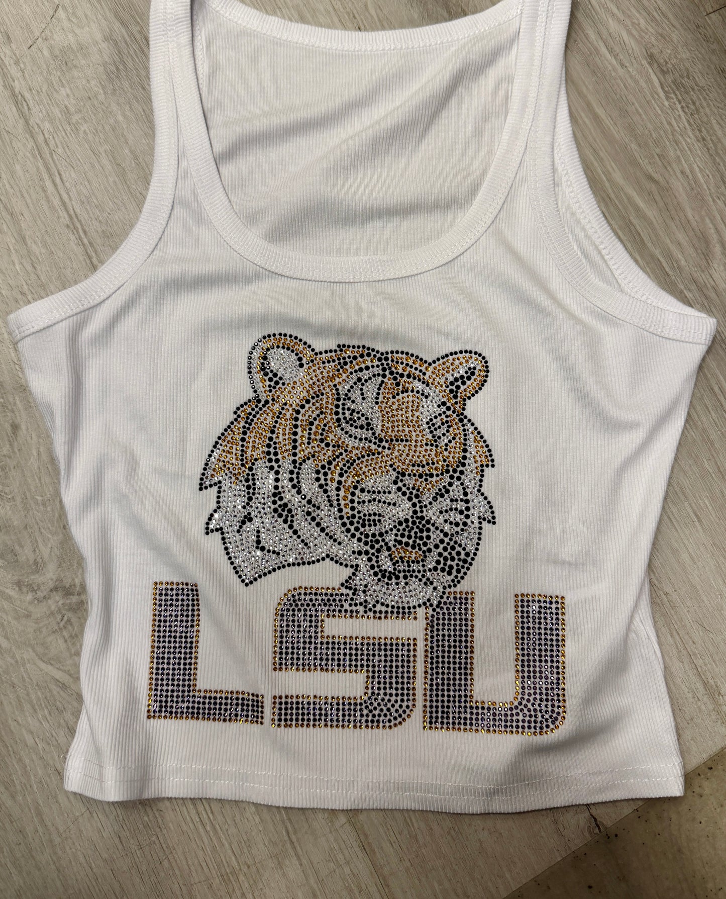 SUPER HOT ITEM!!! IN STOCK & Custom order college bling tanks and crop babytees, MOST SCHOOLS ARE AVAILABLE TO ORDER!!! & see pics for some schools made up!