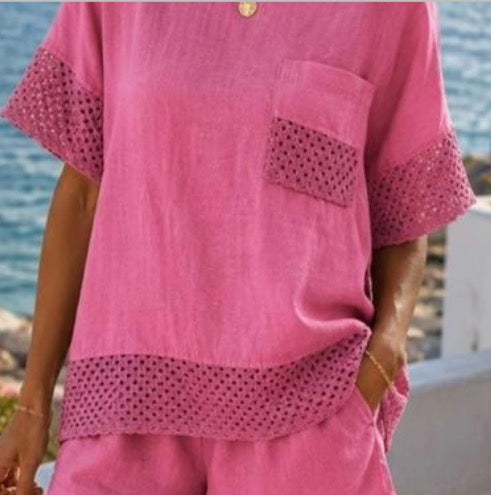 Lightweight linen loose fit top with net inserts, typically fits L/XL and possibly XXL