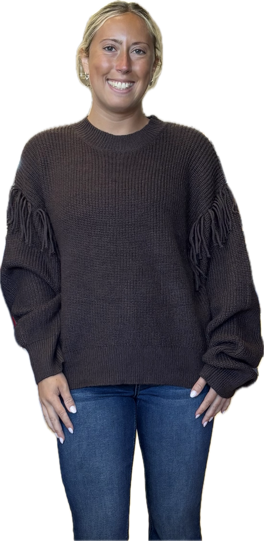 Brown fringe arms sweater