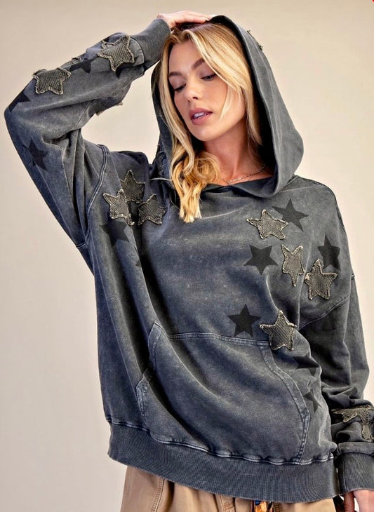 PREORDER NOW, Arriving Thursday…Grey hoodie with star patches