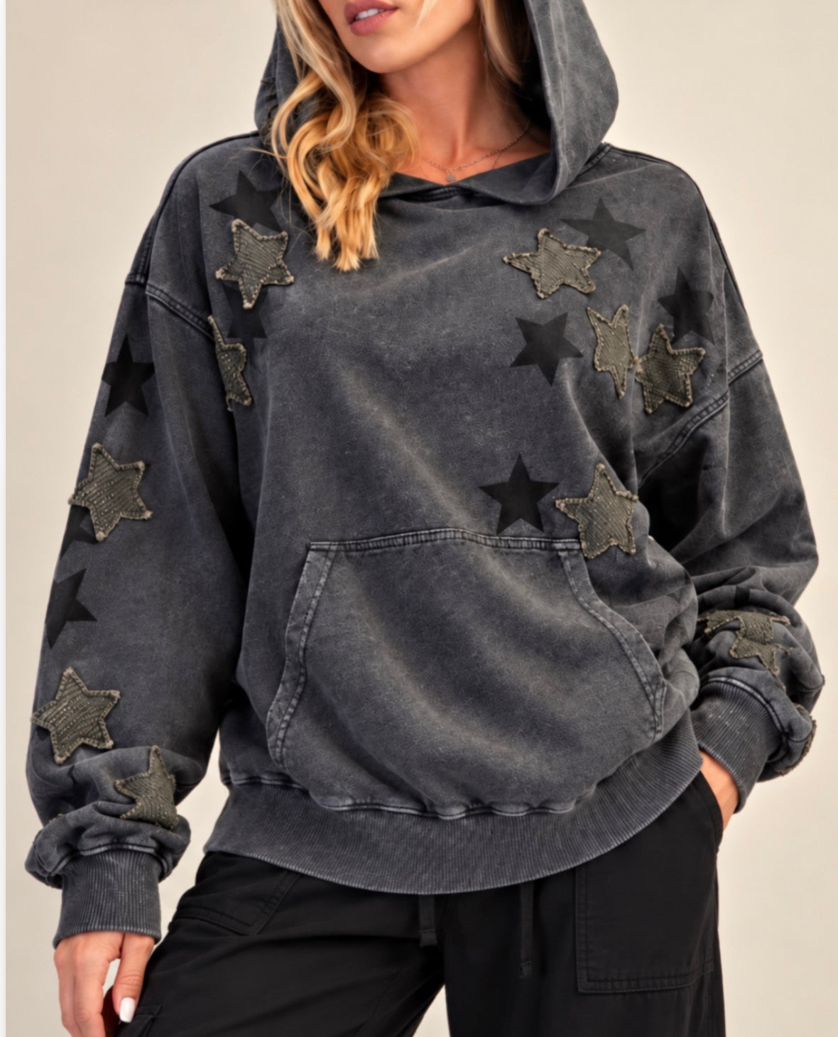 PREORDER NOW, Arriving Thursday…Grey hoodie with star patches
