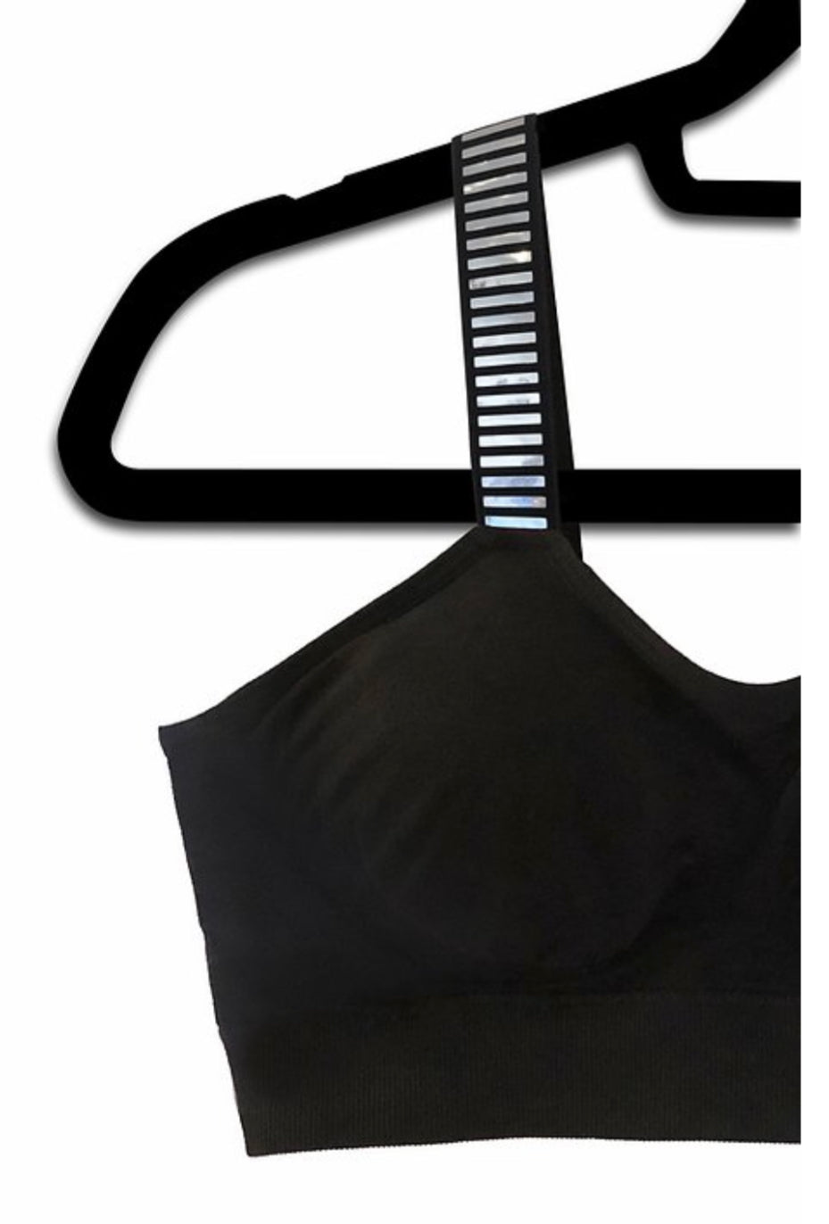 TOP SELLER! Strap it bras with attached straps - black with silver rows - Lisa’s Northbrook