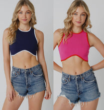 Load image into Gallery viewer, Crop tank with arch bottom and contrast trim (2 colors) New colors in top selling style!
