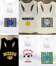 Load image into Gallery viewer, Custom college racerback tanks (can make for ALL schools)

