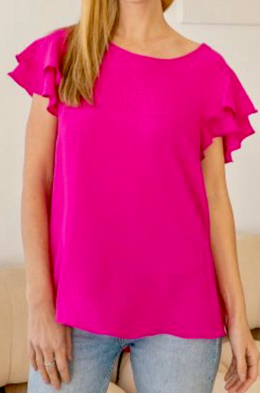 Hot pink double ruffle sleeve top