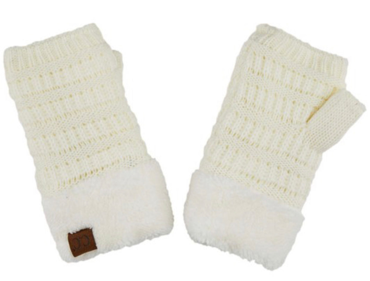HOT ITEM! CC fingerless gloves with soft, warm lining (many colors available) - Ivory - Lisa’s Boutique