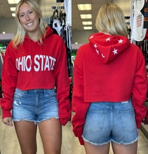 Load image into Gallery viewer, Custom college crop hoodie with mini stars on hood (can make for ANY school or camp)
