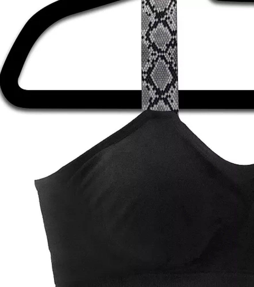 TOP SELLER! Strap it bras with attached straps - Black with black/grey python strap - Lisa’s Northbrook