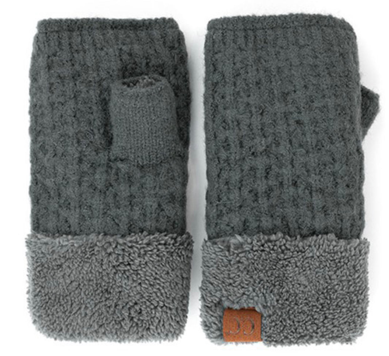 HOT ITEM! CC fingerless gloves with soft, warm lining (many colors available) - Dark grey/light teal - Lisa’s Boutique
