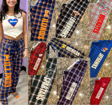 Load image into Gallery viewer, Flannel pants (IN STOCK &amp; can also make for ANY school or camp or monogram, etc)
