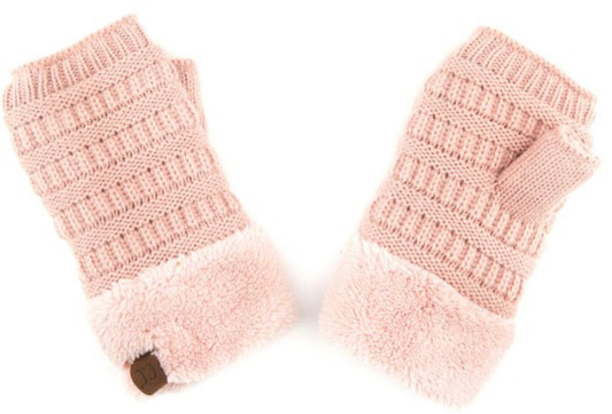HOT ITEM! CC fingerless gloves with soft, warm lining (many colors available) - Light pink - Lisa’s Boutique