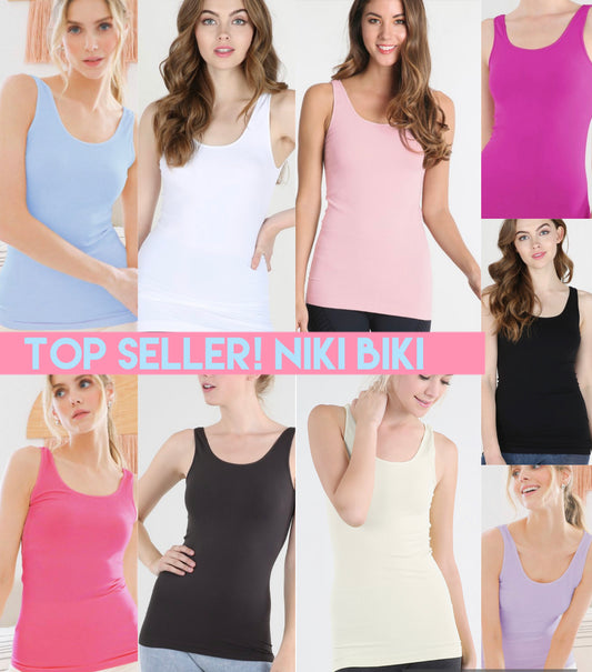 RESTOCKED AGAIN...TOP SELLER! Niki Biki stretch smooth tanks, great for layering, ASSORTED STYLES/COLORS