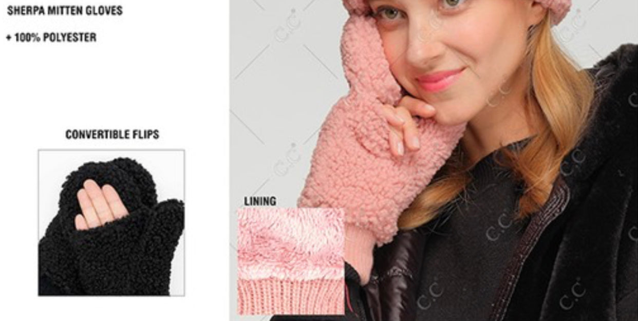 CC soft sherpa foldover mittens, GREAT for gifts! (also available in soft faux fur on our website)