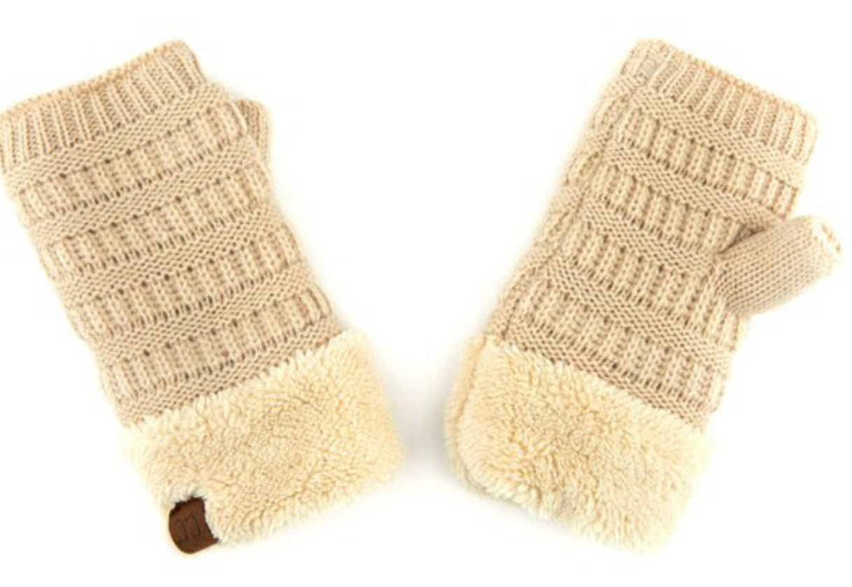 HOT ITEM! CC fingerless gloves with soft, warm lining (many colors available) - Beige - Lisa’s Boutique