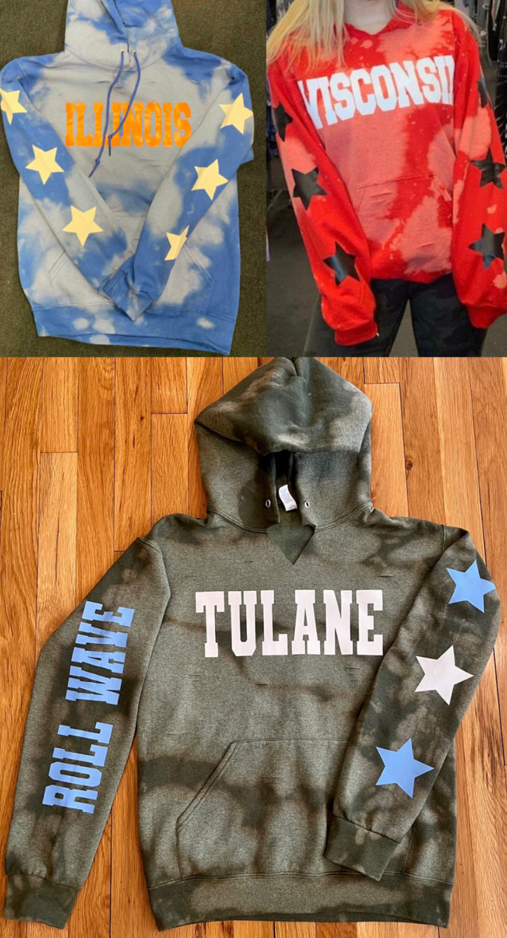 CUSTOM ORDER (can make any school/camp) star sleeve hooded sweatshirt