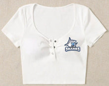 Load image into Gallery viewer, Custom college snap henley crop top, other colors available (can make for ALL schools)
