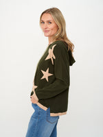Six Fifty Starlight knit hoodie in olive with tan stars