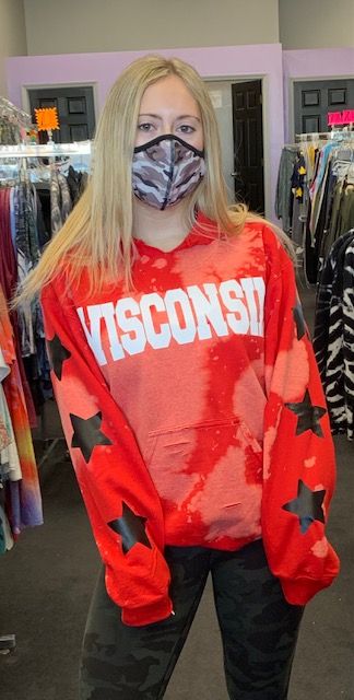 CUSTOM ORDER (can make any school/camp) star sleeve sweatshirt with hood and cuts - Lisa’s Northbrook