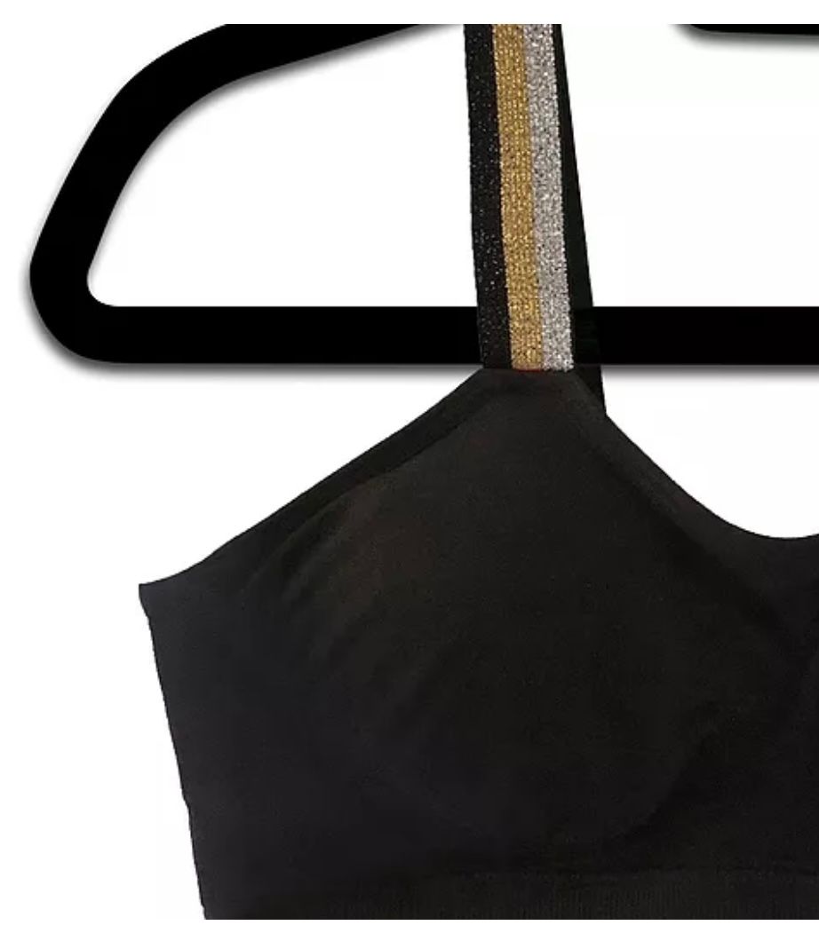 TOP SELLER! Strap it bras with attached straps - black with tricolor metallic stripe - Lisa’s Northbrook