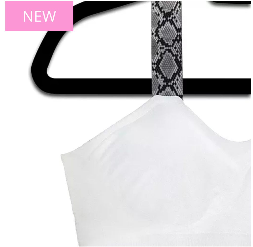 TOP SELLER! Strap it bras with attached straps - white with black python print - Lisa’s Northbrook