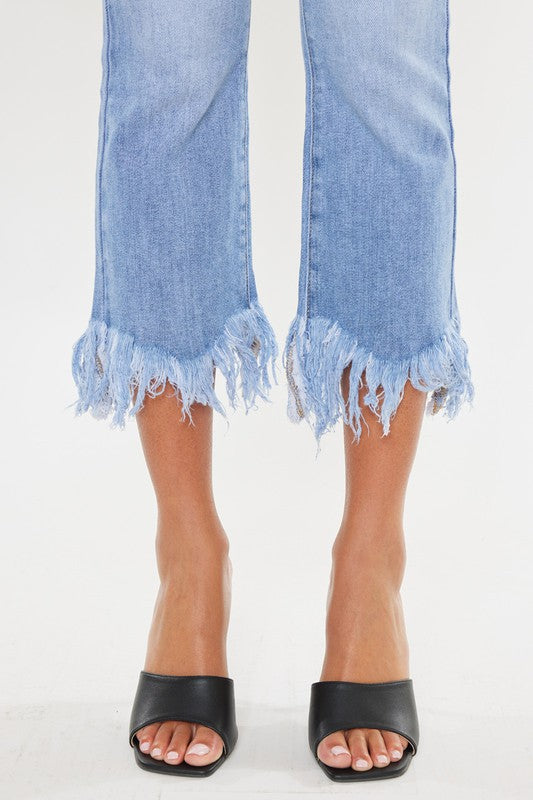 RESTOCKED AGAIN! Fray bottom crop bootcut jeans