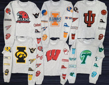 Load image into Gallery viewer, Due to high volume of orders, all orders placed now for this item will arrive end of June Custom college patch sleeve crew neck sweatshirt (can be made for any school) - Lisa’s Northbrook
