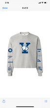 Load image into Gallery viewer, Due to high volume of orders, all orders placed now for this item will arrive end of June Custom college patch sleeve crew neck sweatshirt (can be made for any school) - Lisa’s Northbrook
