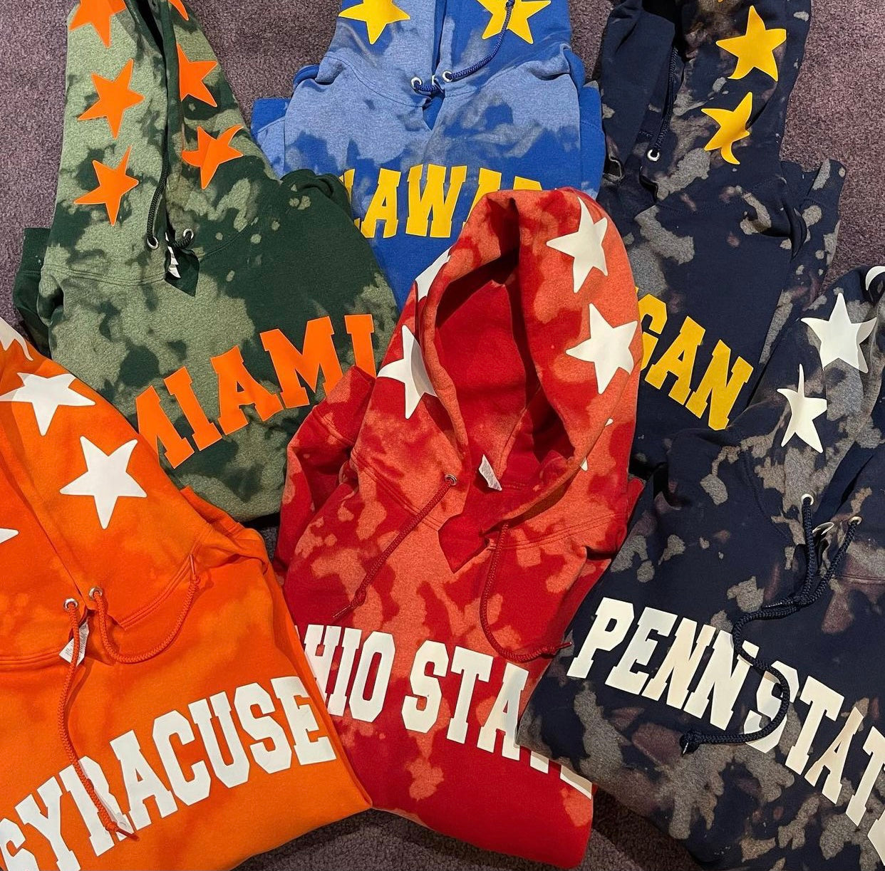 Custom college bleached stars hood cropped sweatshirt (can make for any school) - Lisa’s Boutique