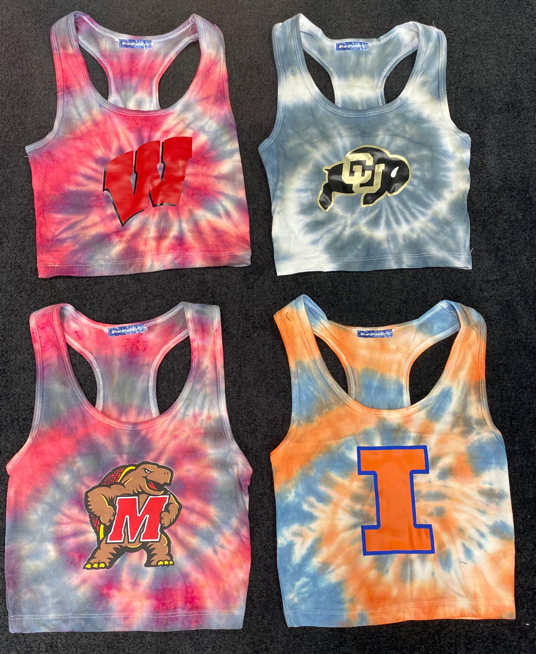 Custom college tie dye crop racerback (can make for ANY school or camp) - Lisa’s Boutique
