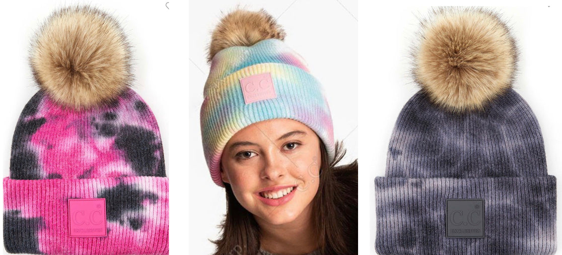 CC tie dye pom hats (teen/women's one size...kid's are sold separately on website)