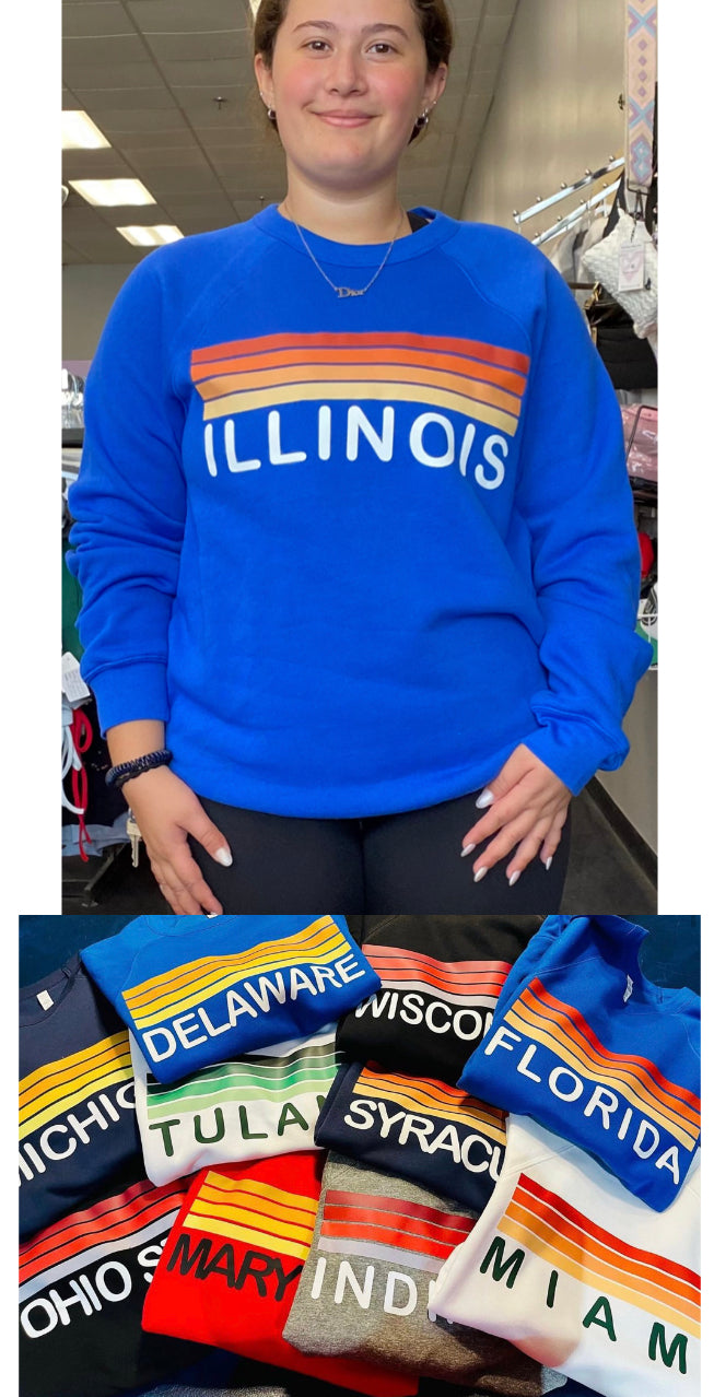 Custom stripe design crew cropped or full length sweatshirt (can make for any school)