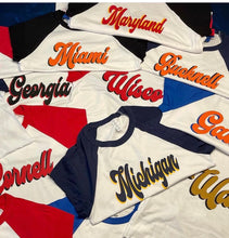 Load image into Gallery viewer, Custom college crop baseball tee (can make for ANY school)
