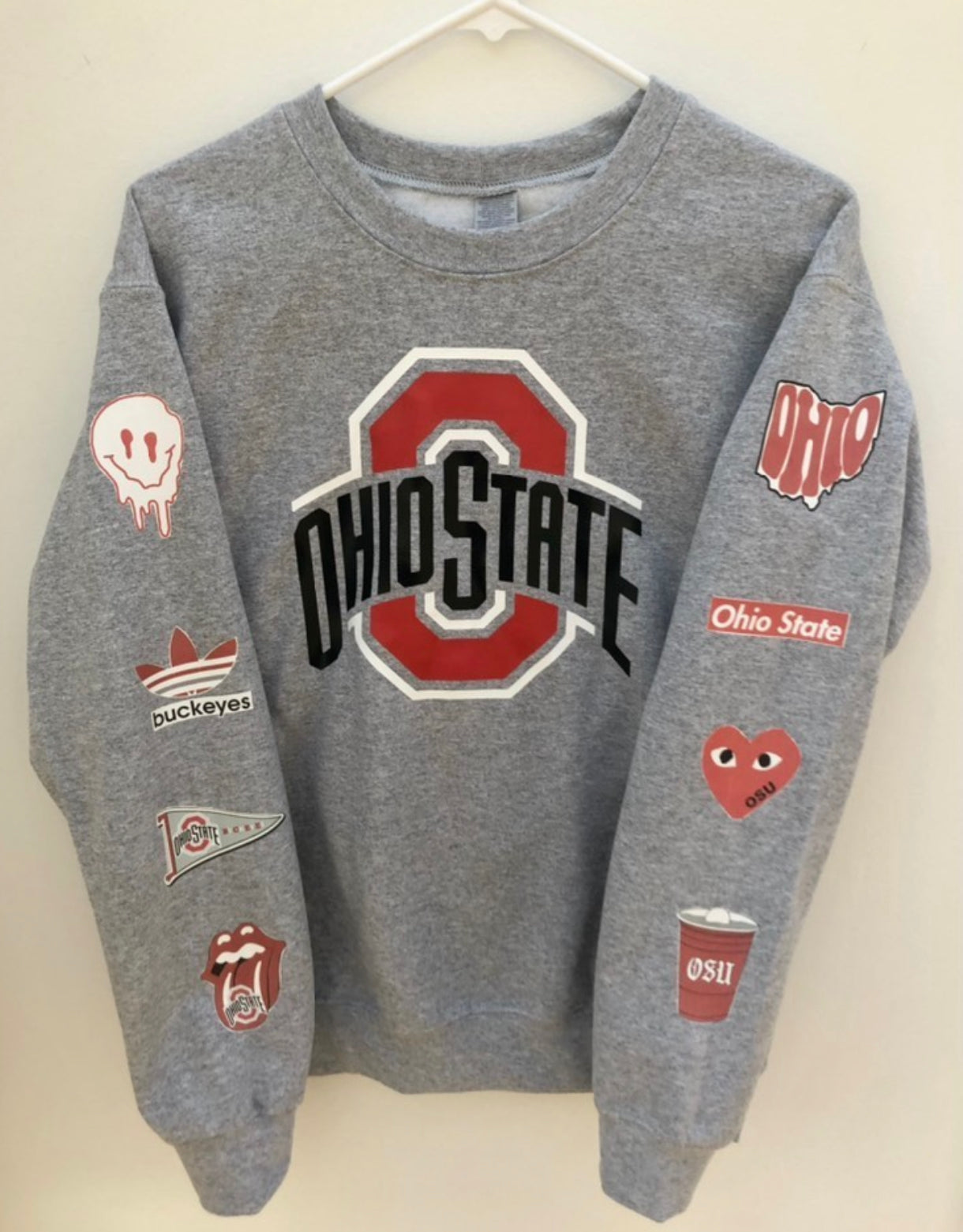 Custom college patch sleeve crew neck sweatshirt (can be made for any school)