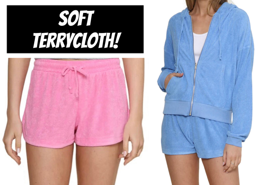 Terrycloth shorts and zip hoodies