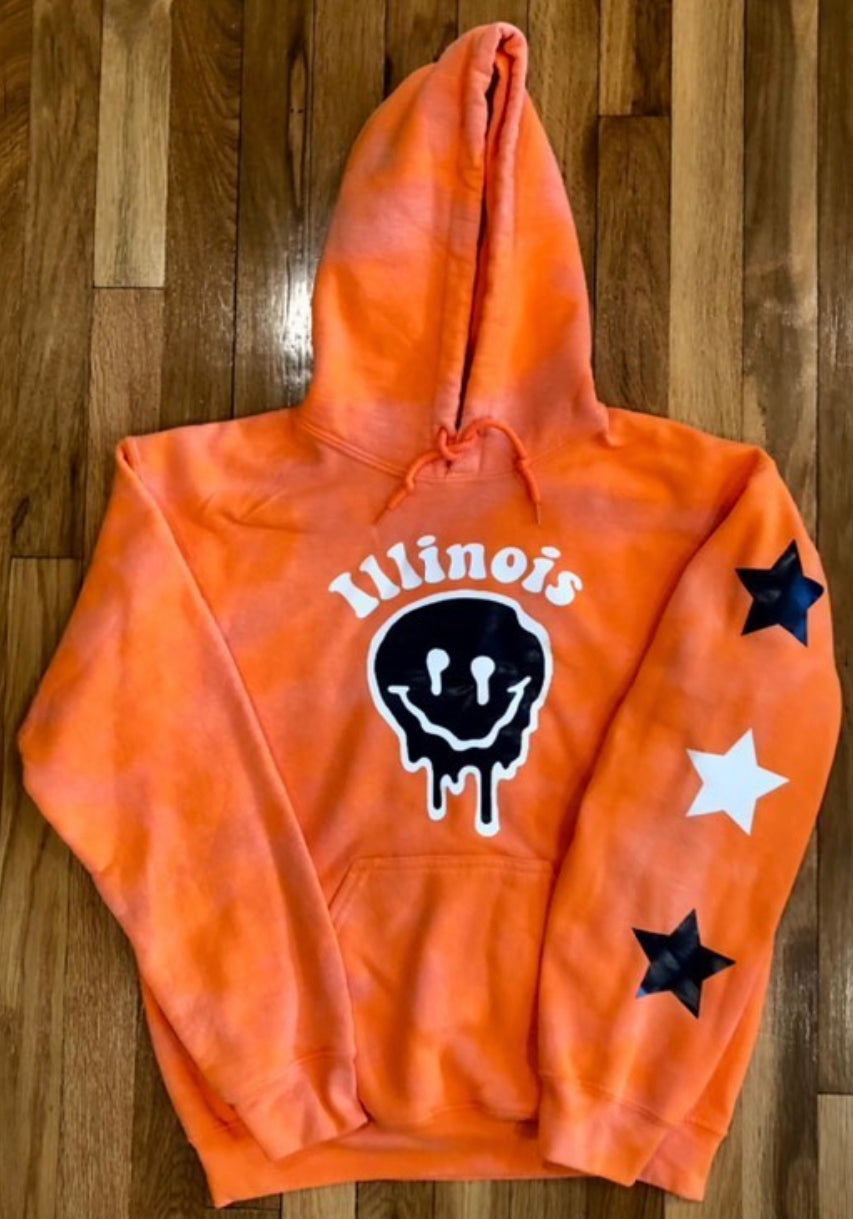 Custom college drip smiley star sleeve hoodie (can make for any school or camp)