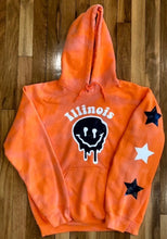 Load image into Gallery viewer, Custom college drip smiley star sleeve hoodie (can make for any school or camp)
