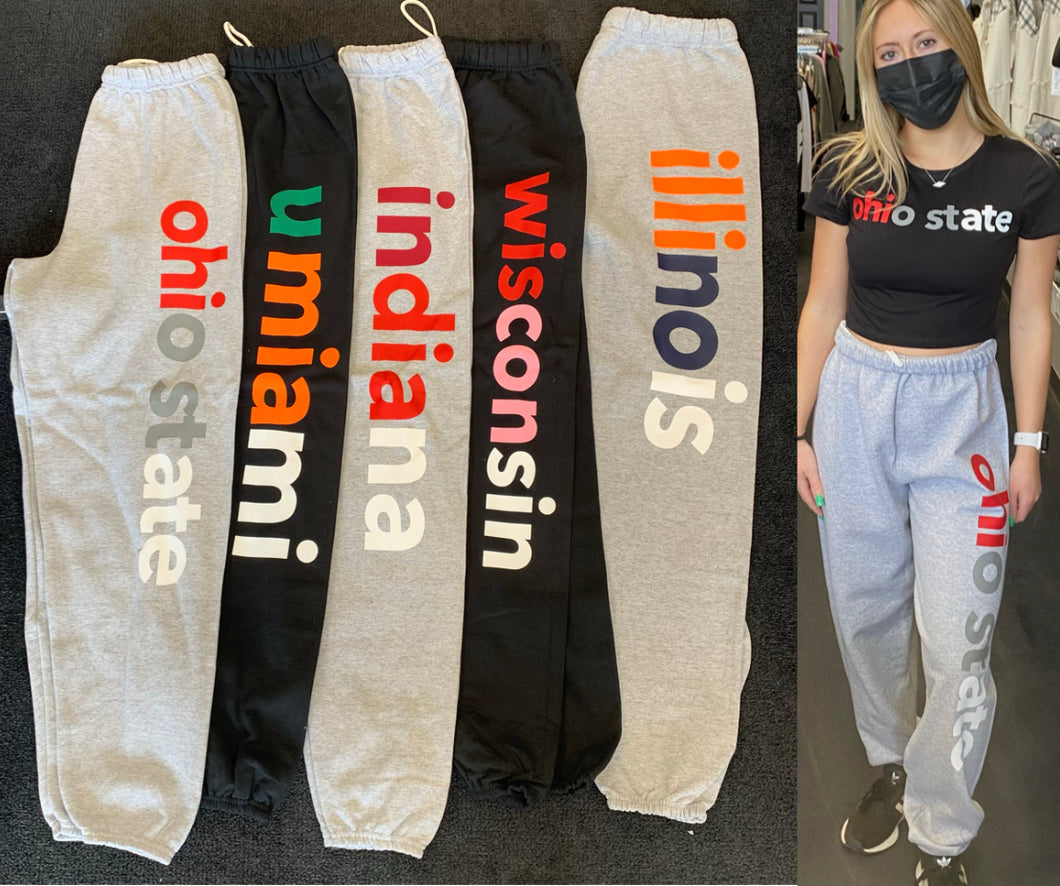 Custom college multicolor sweats (can make for ANY school) IN STOCK AND CUSTOM ORDER