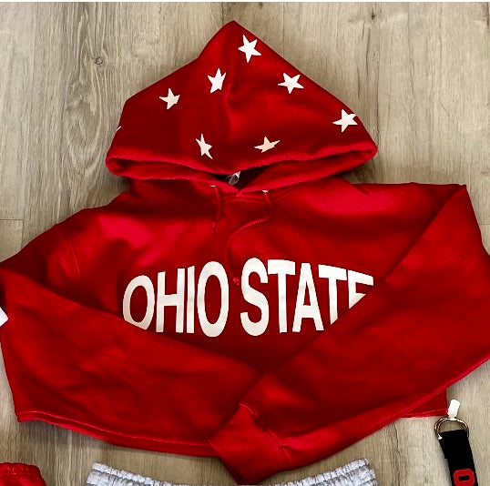 Custom college crop hoodie with mini stars on hood (can make for ANY school or camp)