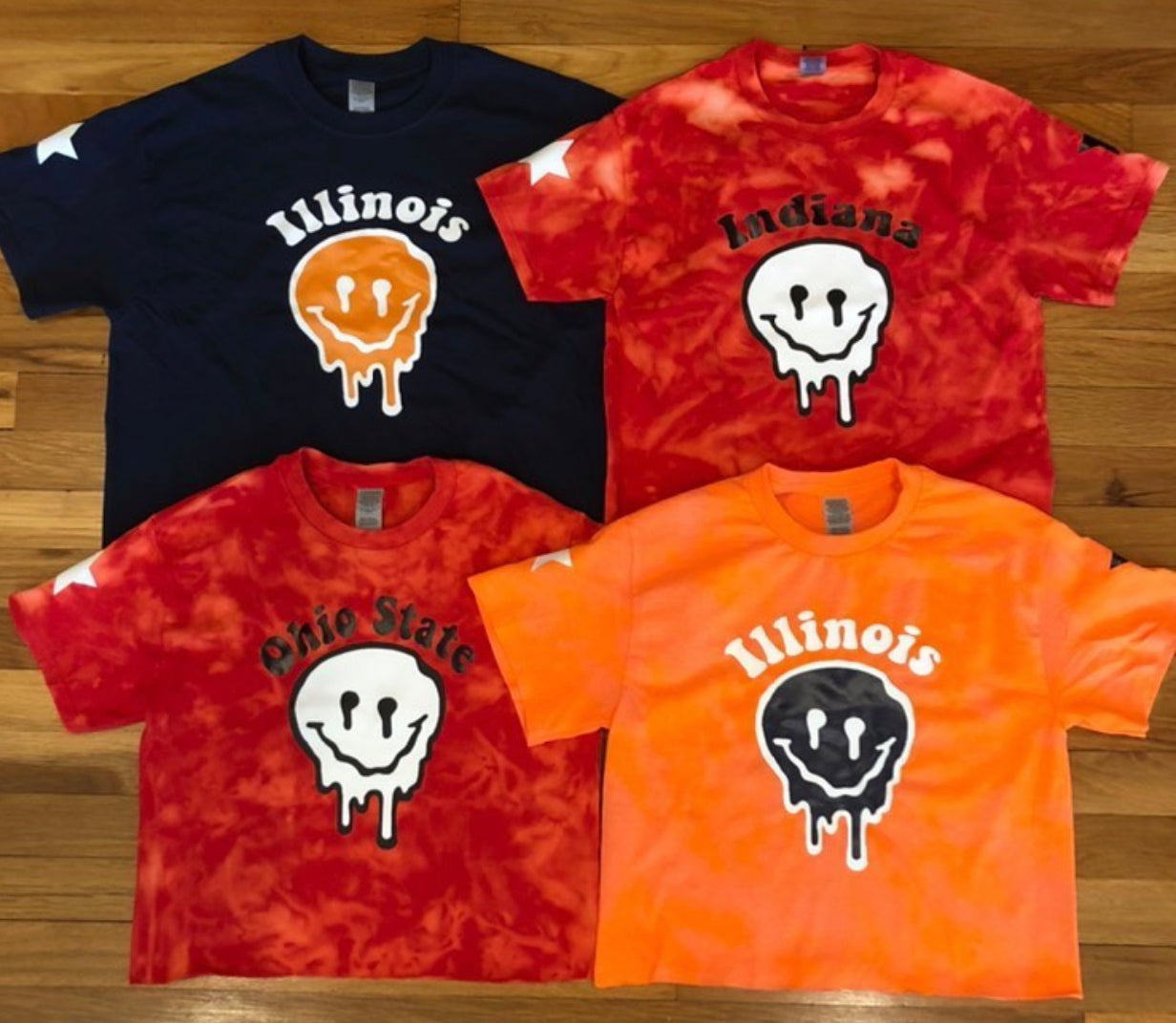 Custom college drip smiley with stars tee (can make for ANY school or camp)