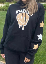 Load image into Gallery viewer, Custom college drip smiley star sleeve hoodie (can make for any school or camp)
