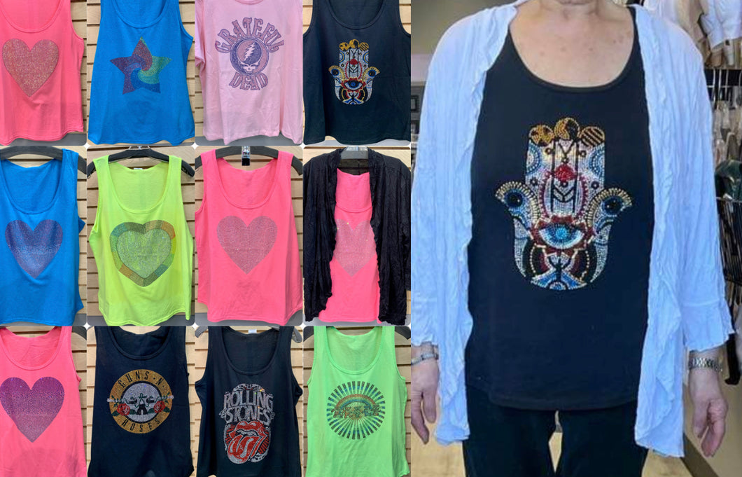 Bling tops, assorted styles...up to size 2X/3X Wear alone or under a jacket or cardigan!