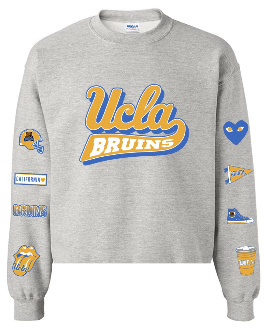 Due to high volume of orders, all orders placed now for this item will arrive end of June Custom college patch sleeve crew neck sweatshirt (can be made for any school) - Lisa’s Northbrook