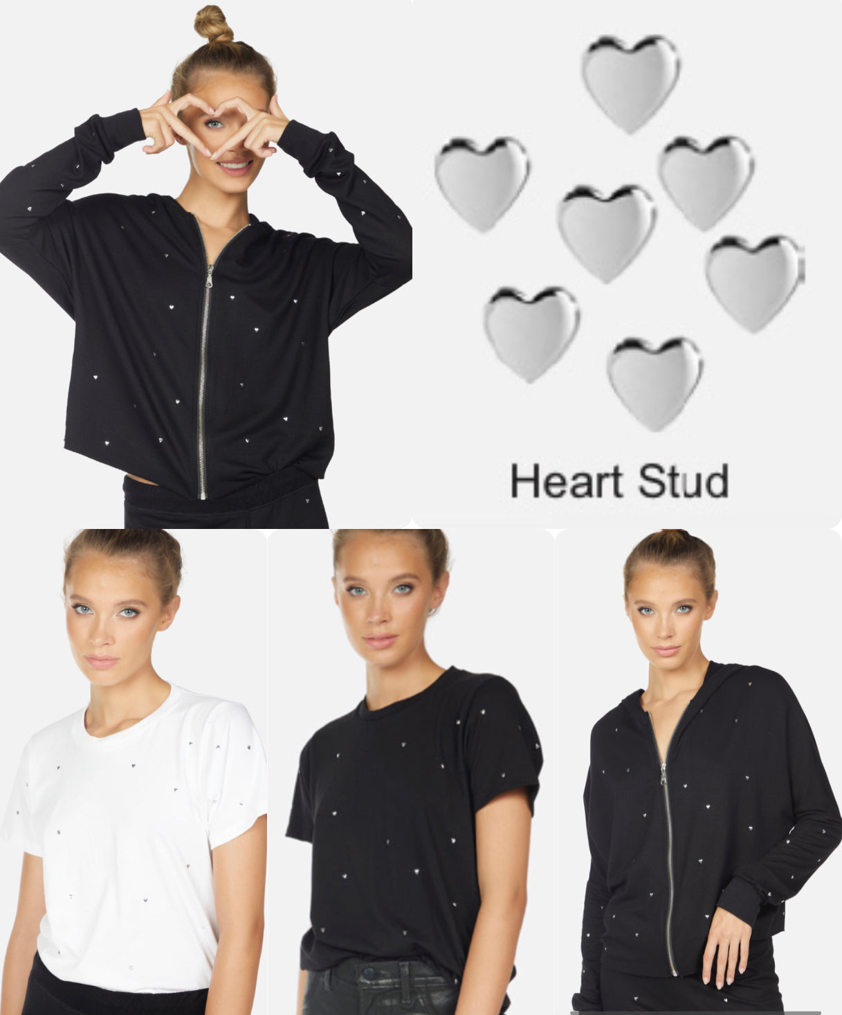 Michael Lauren stud heart tees and zip hoodie