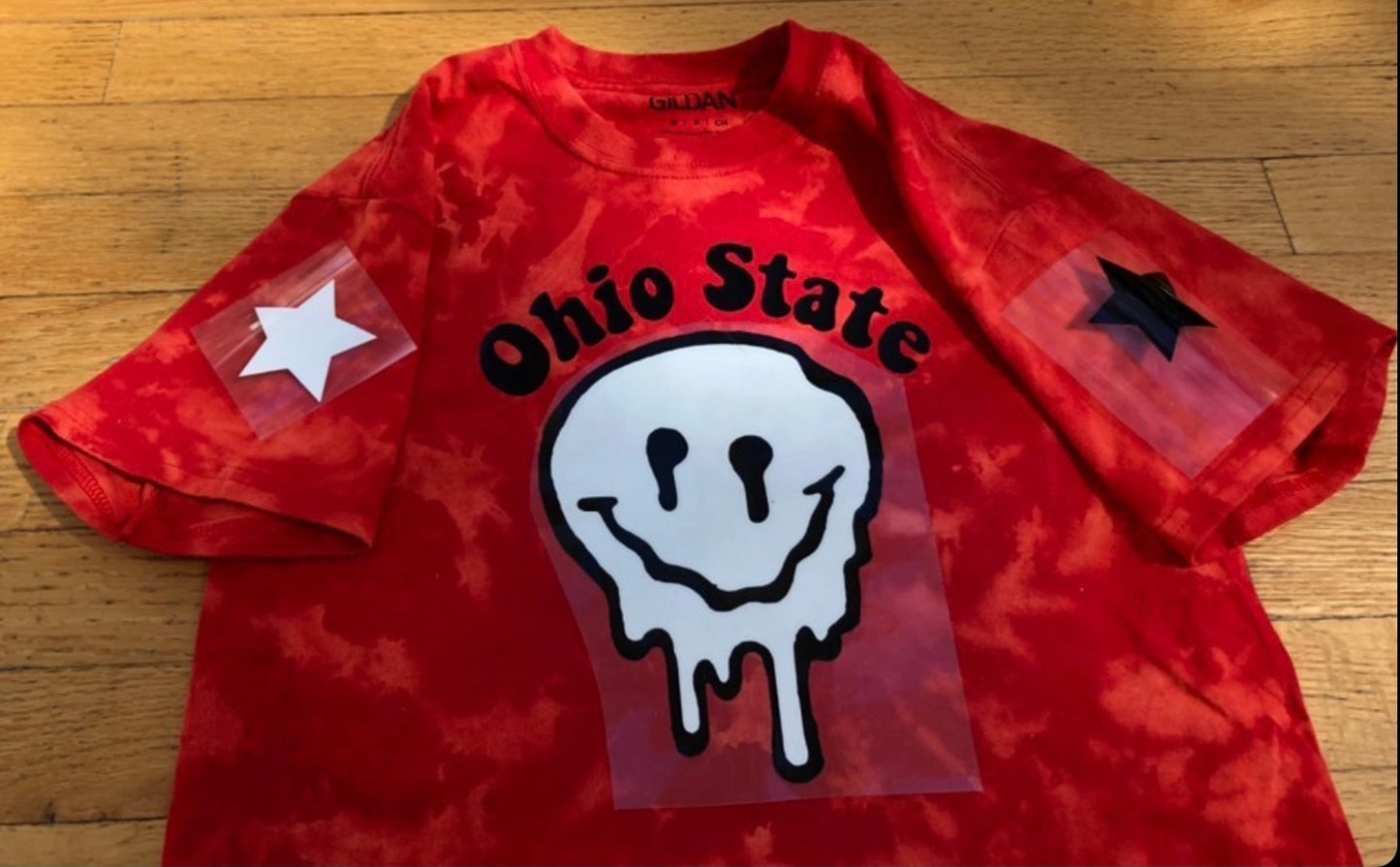 Custom college drip smiley with stars tee (can make for ANY school or camp) - Lisa’s Boutique