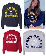 Load image into Gallery viewer, Custom college Happy sweatshirt can make full length or cropped (can make for any school)
