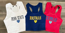 Load image into Gallery viewer, Custom college heart or butterfly tank (can be made for ANY school or camp)
