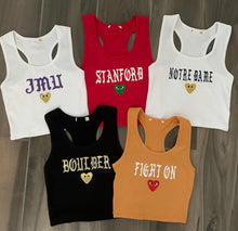 Load image into Gallery viewer, Custom college heart tank (can be made for ANY school or camp) - Lisa’s Boutique
