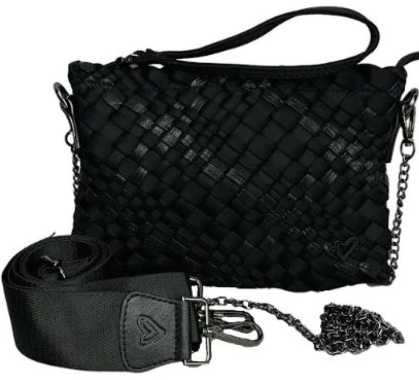 Woven bag with printed & chain strap (can be worn as a crossbody, shoulder bag or wristlet)