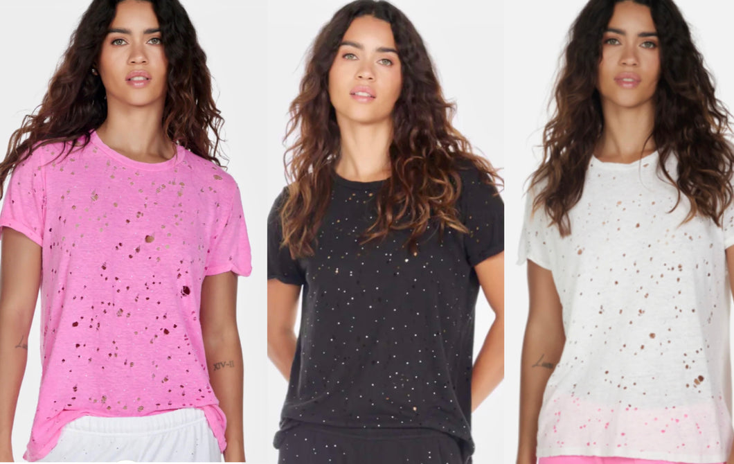 Michael Lauren tee with rips and crystals all over (3 colors)