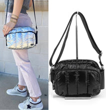 Load image into Gallery viewer, Puffer crossbody bag in black or silver
